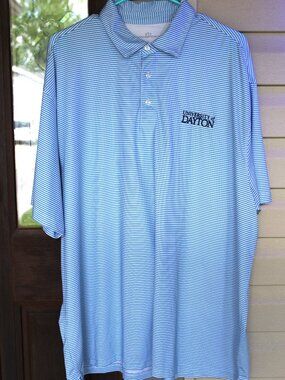 UNIVERSITY OF DAYTON POLO SIZE XXL BLUE AND WHITE STRIPED
